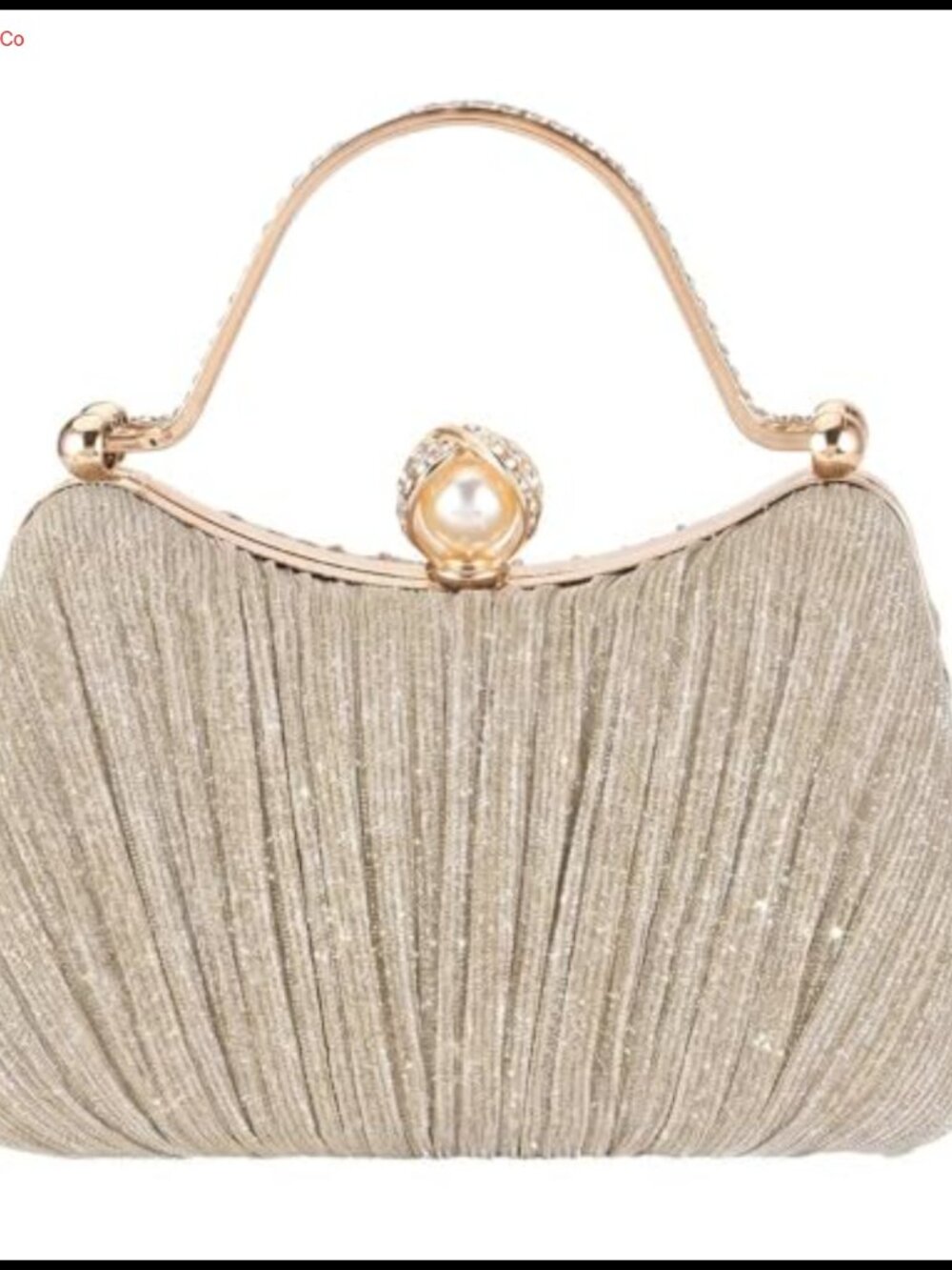 Pleated Bling Sequin Evening Clutch with Handle & Chain Strap